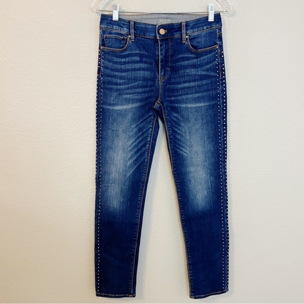 WHBM‎ Slim Ankle Mid Rise Copper Studded Jeans 4